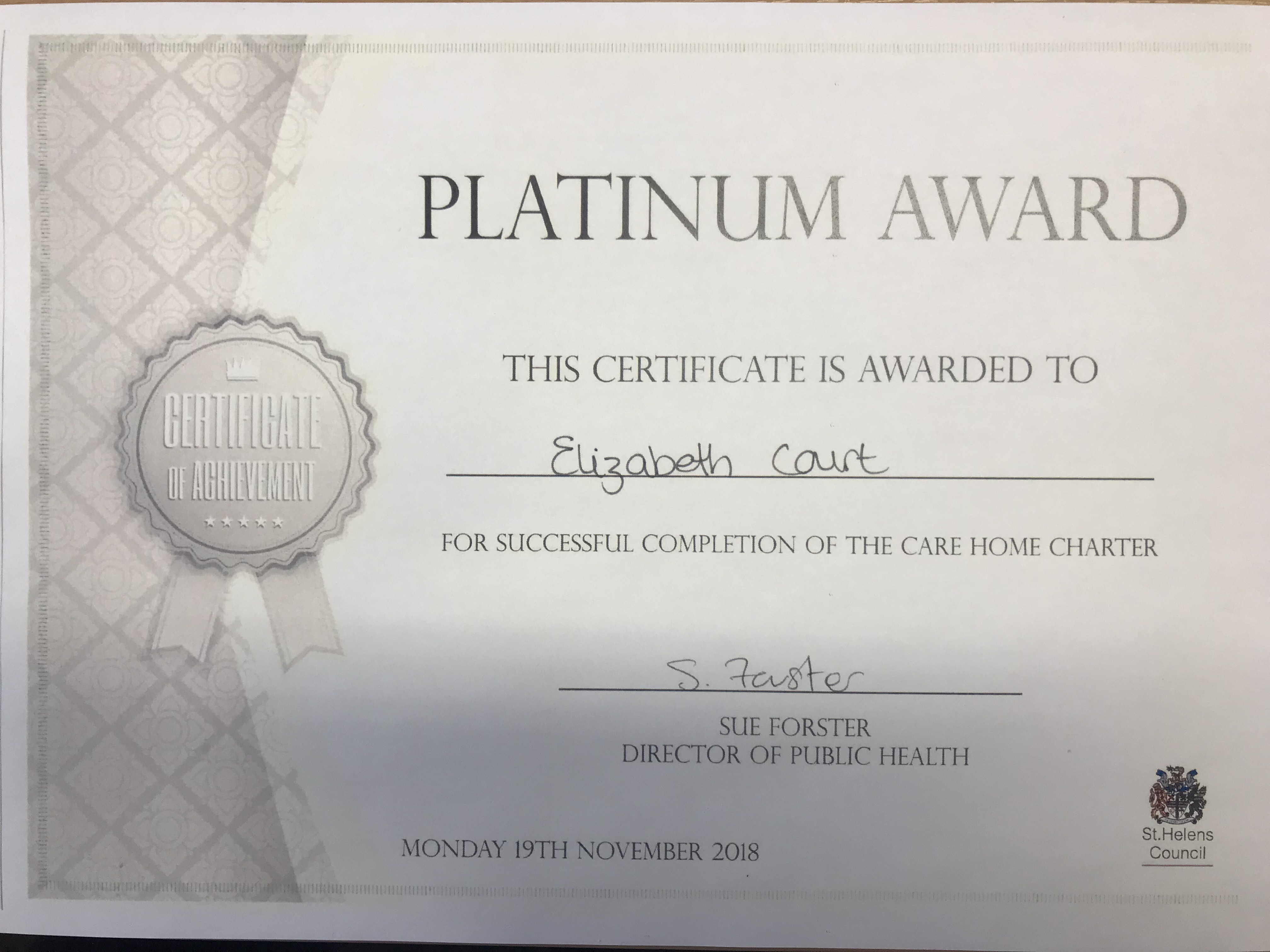 Platinum Award for Elizabeth Court Care Centre: Key Healthcare is dedicated to caring for elderly residents in safe. We have multiple dementia care homes including our care home middlesbrough, our care home St. Helen and care home saltburn. We excel in monitoring and improving care levels.